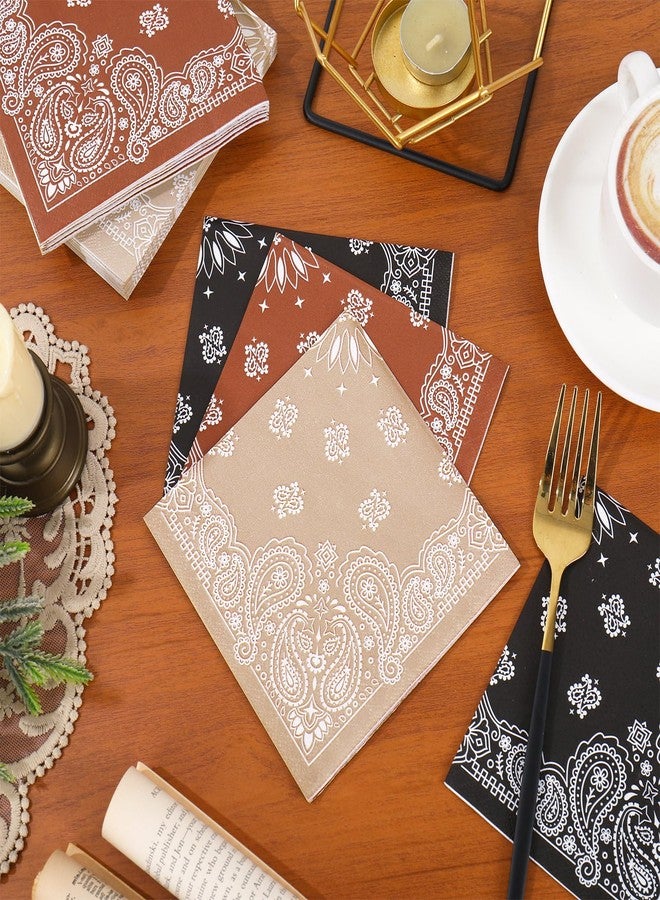 Whaline 120Pcs Western Bandana Cocktail Napkins 3 Colors Wild West Paper Napkin Cowboy Paisley Disposable Beverage Napkin for Wild One Yeehaw Bday - Image 3